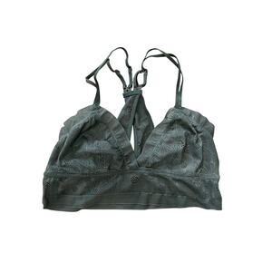 Aerie Green Lace Bralette Size M Strappy Back Unlined Wireless Soft Bra